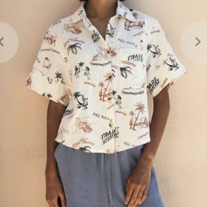 Back beat co. Xs/s Hawaiian linen blend slightly cropped top